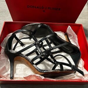 Donald J. Pliner Black Baby Calf Strappy Heels Size 9